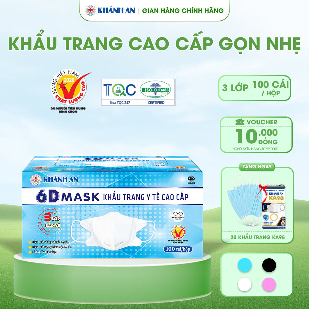 Khẩu trang 6D MASK Khánh An Gọn Nhẹ Hộp 100 Cái