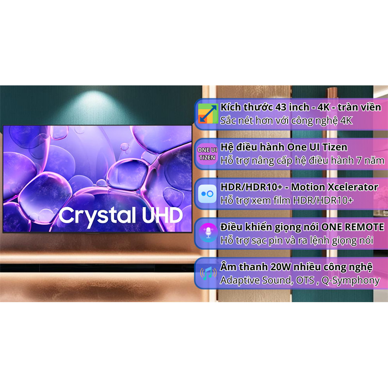Smart Tivi Crystal UHD Samsung 4K 43 inch 43U8500F - Mới 2025 Điện Máy KHO RẺ