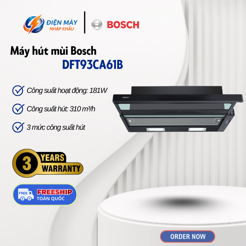 Máy Hút Mùi Âm Tủ Bosch DFT93CA61B - Chất Liệu Thép Không Gỉ - 3 Mức Công Suất Hút