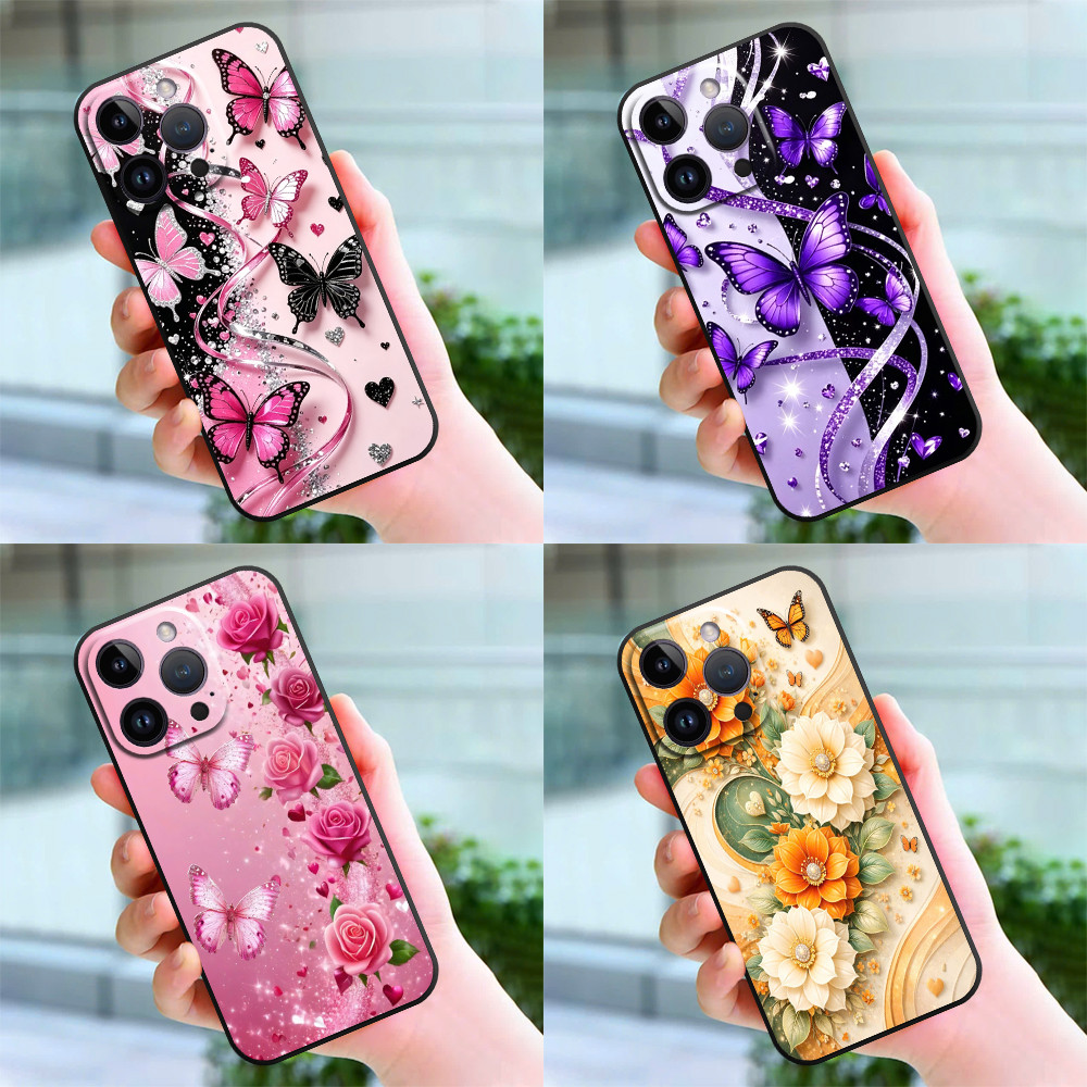 Ốp lưng dành cho iphone 14 14 Pro 14 Pro Max 14 Plus in hình hoa và bướm hiểu ứng nổi