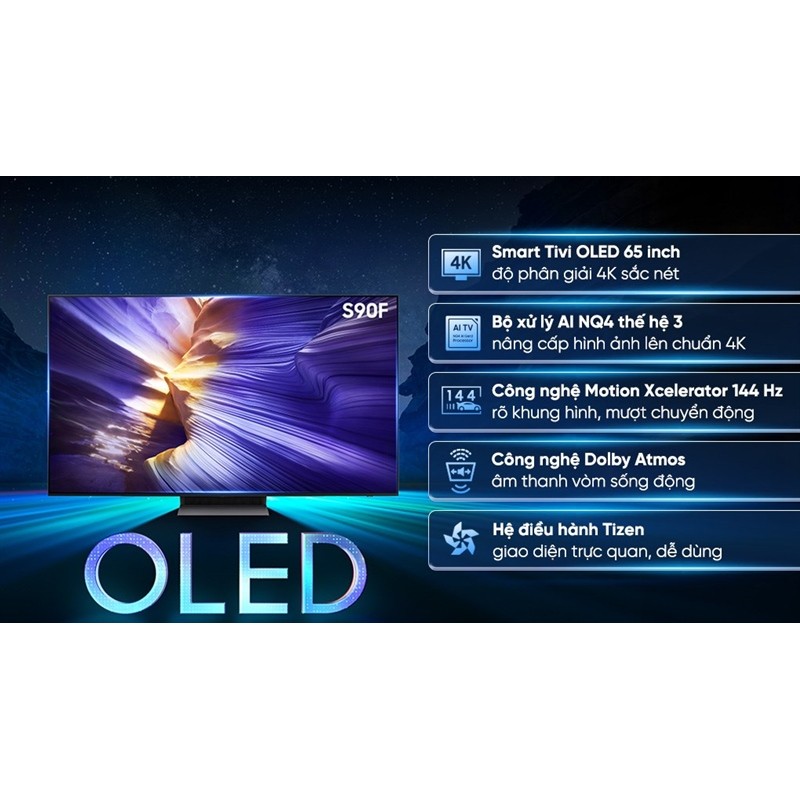 Smart Tivi OLED Samsung AI 4K 65 inch QA65S90F 2025 - Việt Nam Bảo hành chính hãng
