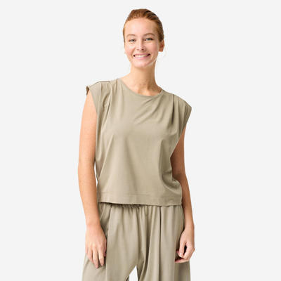 Áo ba lỗ tập yoga nữ DECATHLON Retreat khaki mã 8935751