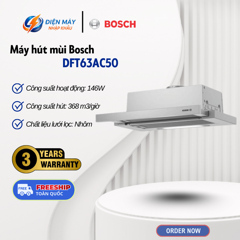 Máy Hút Mùi Bosch DFT63AC50 - Thiết Kế Âm Tủ - Lưới Lọc Nhôm 8 Lớp - 3 Tốc Độ Tùy Chỉnh