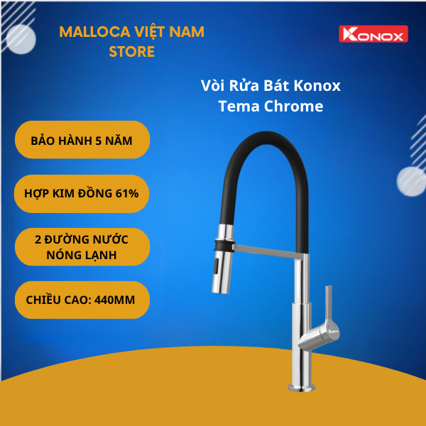 Vòi Rửa Bát Konox Tema Chrome – Chiều Cao Thân Vòi 440mm – Thiết Kế Bo Tròn Hiện Đại