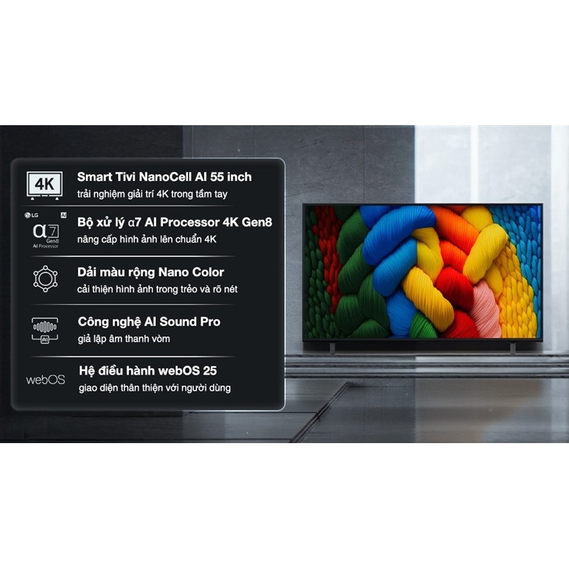Smart Tivi NanoCell LG AI 4K 55 inch 55NANO80ASA 2025 - Indonesia Bảo hành chính hãng