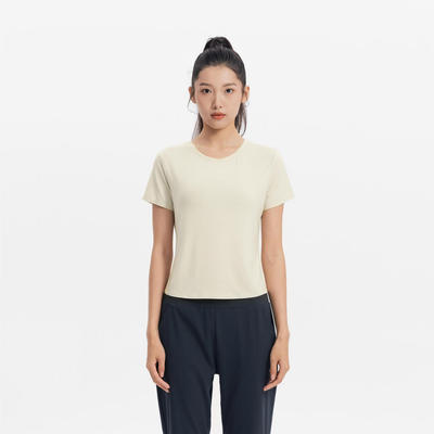 Áo croptop tập yoga nữ DECATHLON CN 520 màu be mã 8973308