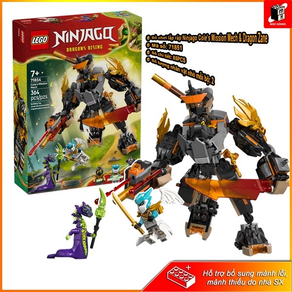 Đồ chơi lắp ráp LEGO NINJAGO 71854 Cole's Mission Mech & Dragon Zane