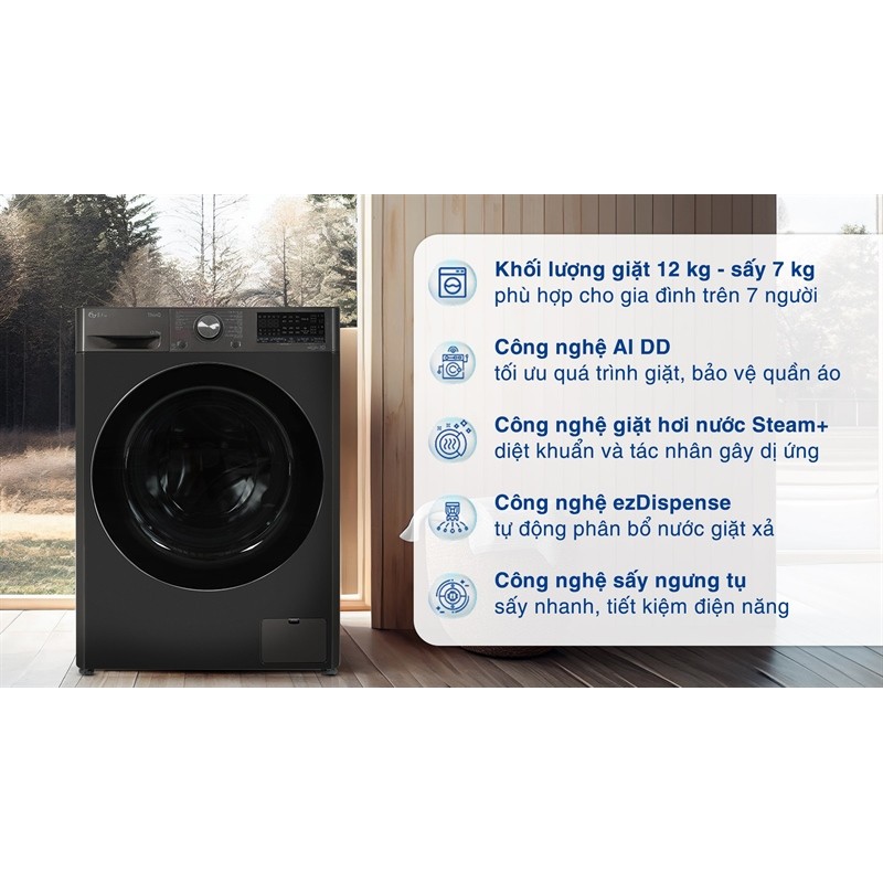 Máy giặt sấy LG Inverter giặt 12 kg - sấy 7 kg FV1412H3BA (254.12T5) Bảo hành hãng