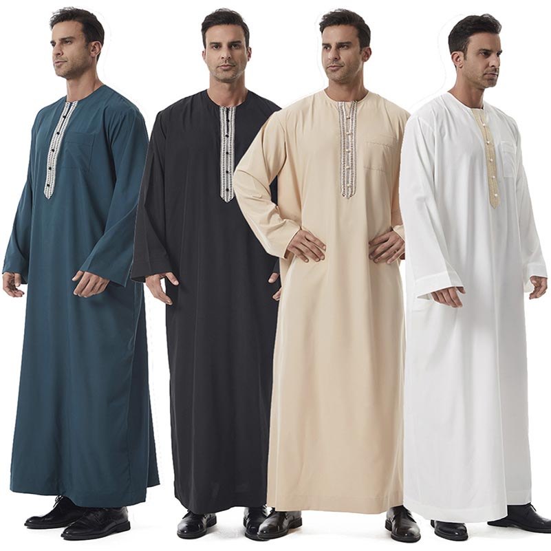 Thobes cho Người Hồi Giáo Đầm Hồi Giáo Quần Áo Ả Rập Saudi Áo choàng Juba Thobe Eid Djellaba Dài Tay