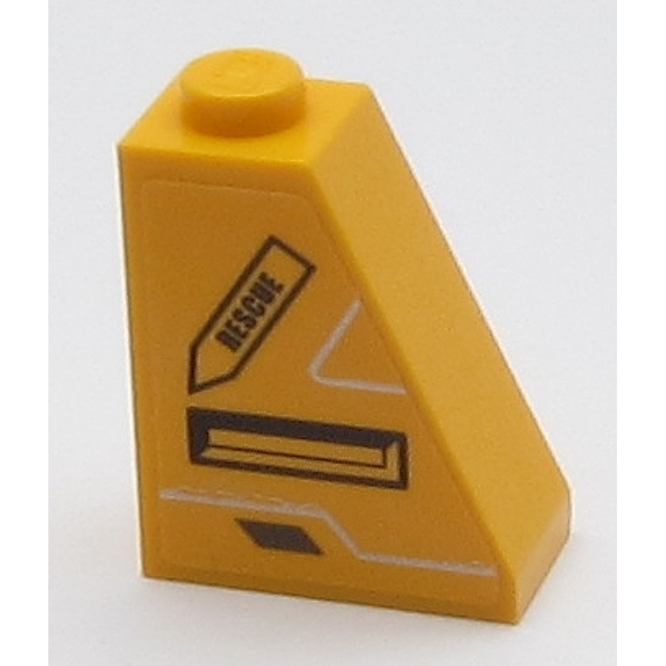 Brick2cube Part - Độ dốc 65 2 x 1 x 2 với 'RESCUE 'trên mũi tên và họa tiết lỗ thông hơi đen (Nhãn d