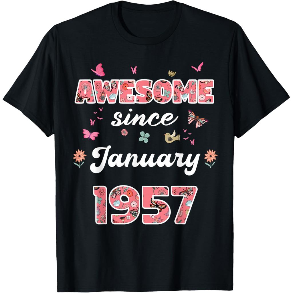 Áo thun nam cotton tuyệt vời từ tháng 1 năm 1957 Hoa 1957 Áo thun sinh nhật tháng 1