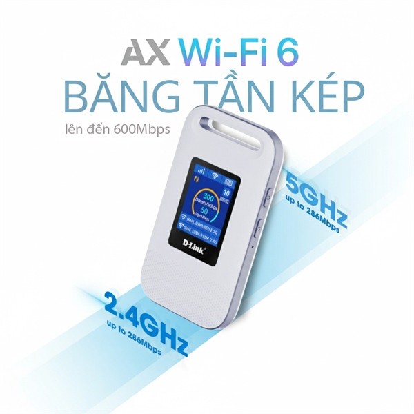 Bộ Phát WiFi 6 4G Di Động D-Link DWR-933M WiFi 6, Pin 3000mAh, Cat 6 300Mbps, Màn Hình LCD 1.77 Inch