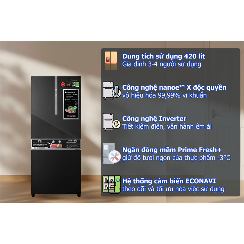 Tủ lạnh Panasonic Inverter 420 lít NR-BX471XGKV - Việt Nam Điện Máy Tồn Kho