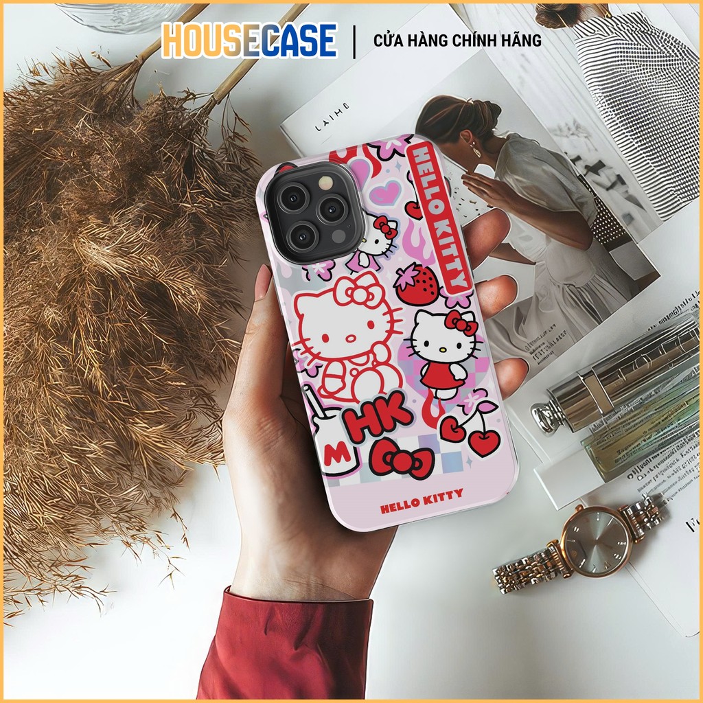 Ốp iPhone tranh ghép Hello Kitty My Melody hồng PASTEL ANIME COLLAGE dễ thương TPU cứng