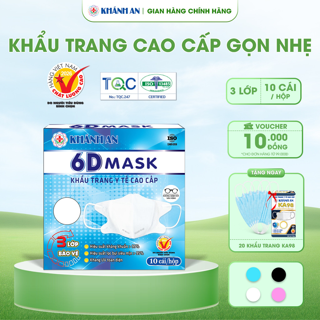 [Combo 60 cái] Khẩu trang 6D MASK Khánh An Gọn Nhẹ 6 Hộp 10 Cái