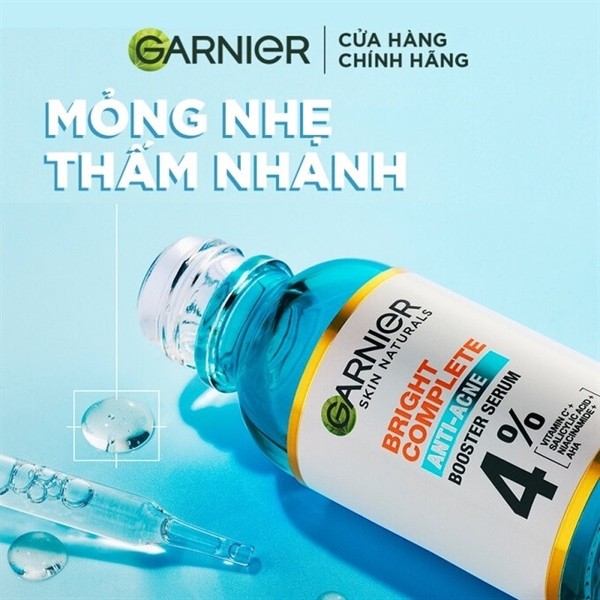 Serum Garnier Bright Complete Anti-Acne Booster Serum giảm mụn mờ thâm dành cho da dầu mụn 30ml