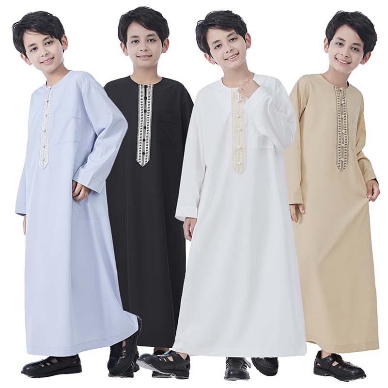 Áo choàng bé trai Hồi giáo Áo choàng Saudi Djellaba bỏ túi Ả Rập Abaya Kaftan Juba Thobe