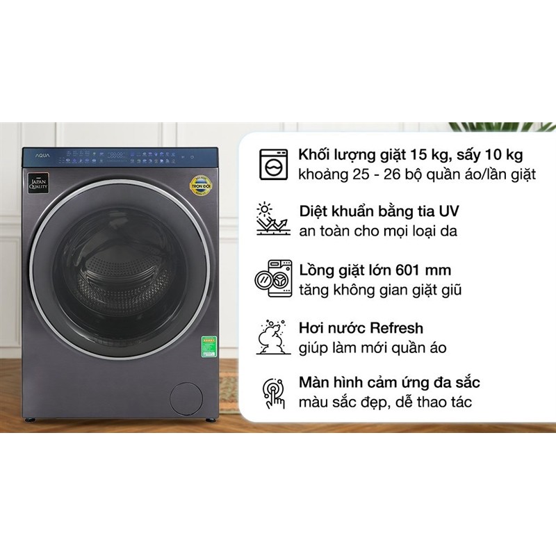 Máy giặt sấy Aqua Inverter 15 Kg AQD-DH1500G PP (Sấy 10kg)