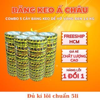 Combo 5 Cây Băng Keo Dễ Vỡ Vàng Đen 1.6KG – Băng Keo Cảnh Báo – Dán Chắc Carton