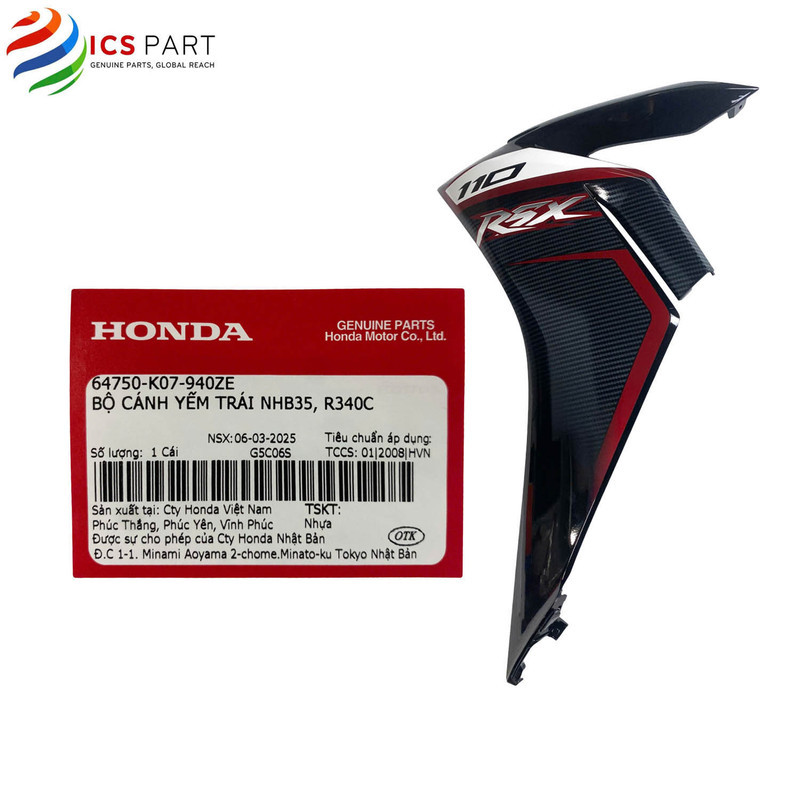 64750K07940ZE |  Cánh Yếm, Ốp Bửng Yếm Ngoài  Trái Wave RSX Bọ Ngựa 2012  - 2014  Màu Đỏ Nâu Hond