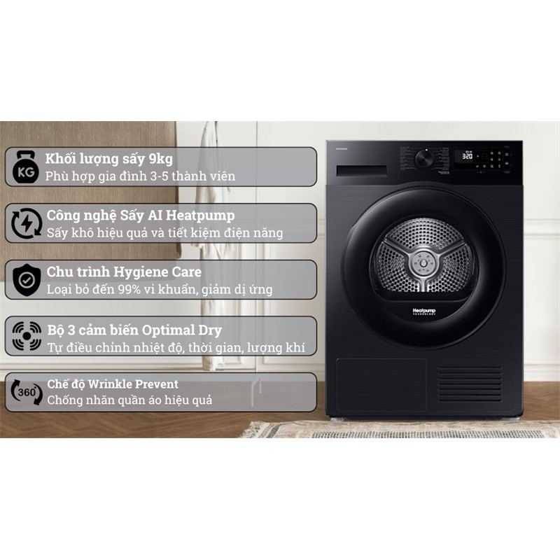 Máy sấy bơm nhiệt Samsung 9 kg DV90CGC2A0ABSV 2025