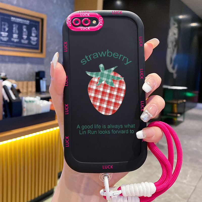 Ốp Lưng Realme C2 C2s OPPO A1K Case dâu tây nhỏ Với Lanyard
