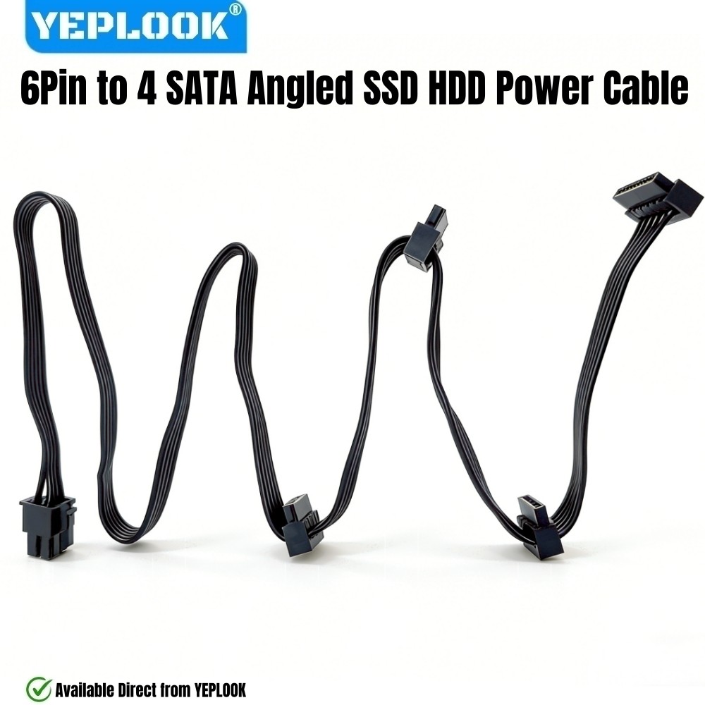 YEPLOOK 6Pin đến 4x SATA Góc phải, Cáp nguồn SSD HDD cho Corsair HX1200, HX1050, HX1000, HX850, HX75