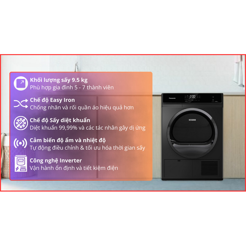 Máy sấy bơm nhiệt Panasonic 9.5 kg NH-EH95JD1BV 750W Điện Máy Tồn Kho