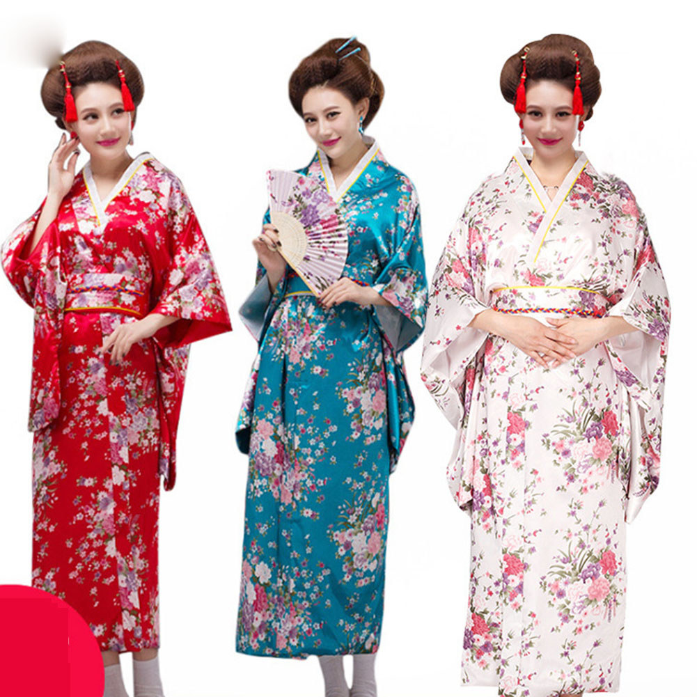 Anime Nhật Bản Áo choàng kimono nữ Geisha Yukata Đầm ngọt ngào Blossom Satin kimono