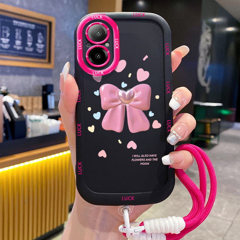Ốp Lưng Realme C67 12 Lite Case Hồng Bowknot Với Lanyard