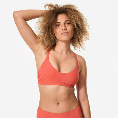 Áo bơi nữ dáng crop top vân nổi DECATHLON Lila Simy cam đất mã 8955997