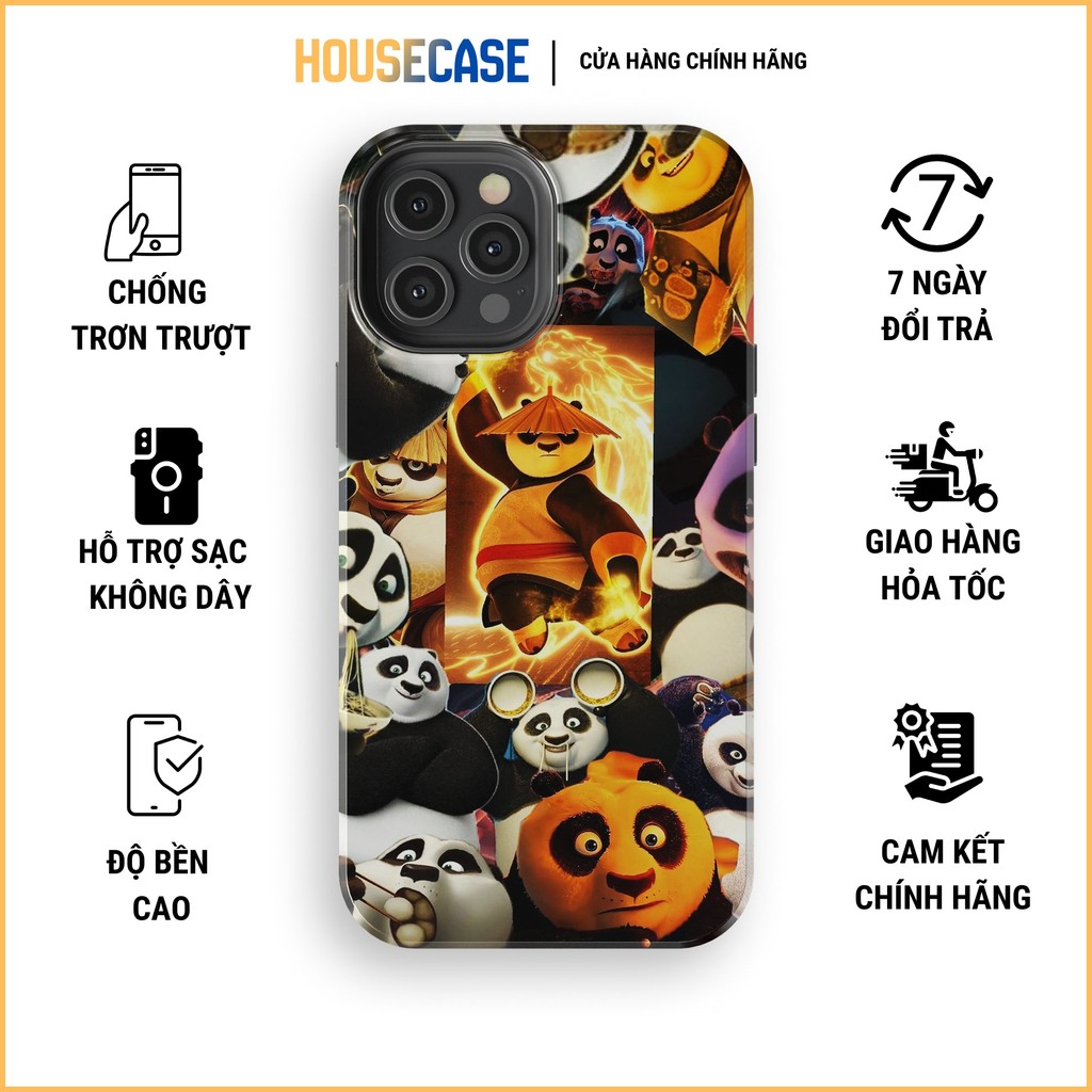 Ốp iphone tranh ghép gấu trúc và biệt đội võ lâm đối đầu ác nhân KUNG FU PANDA TPU cứng