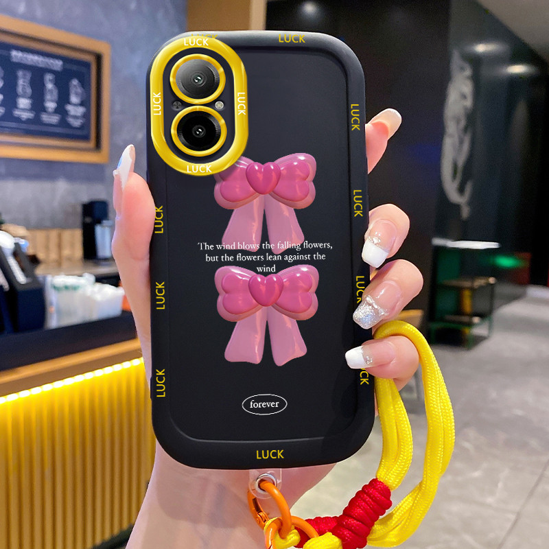 Ốp Lưng Realme C67 12 Lite Case Hồng Bowknot Với Lanyard