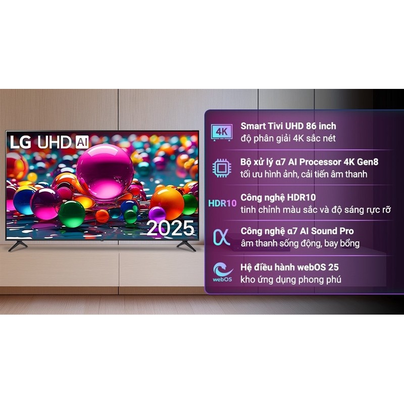 Smart Tivi LG AI 4K 86 inch 86UA8450PSA 2025 - Việt Nam Φ8 Sá∅ bải-Φ3-∅9-Φ1