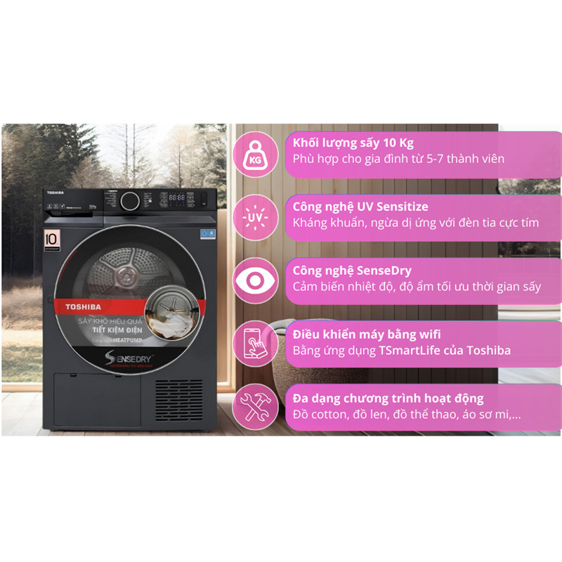 Máy sấy bơm nhiệt Toshiba 10 kg TD-BP110GHV(MG) 2025 Bảo hành chính hãng