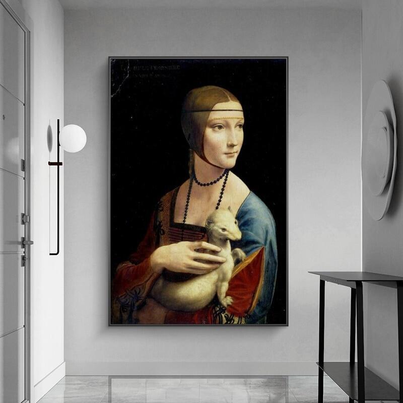 Người Phụ Nữ Với Một Tranh Canvas Ermine Trên Tường Bởi Leonardo Da Vinci Nghệ Thuật Treo Tường Nổi 