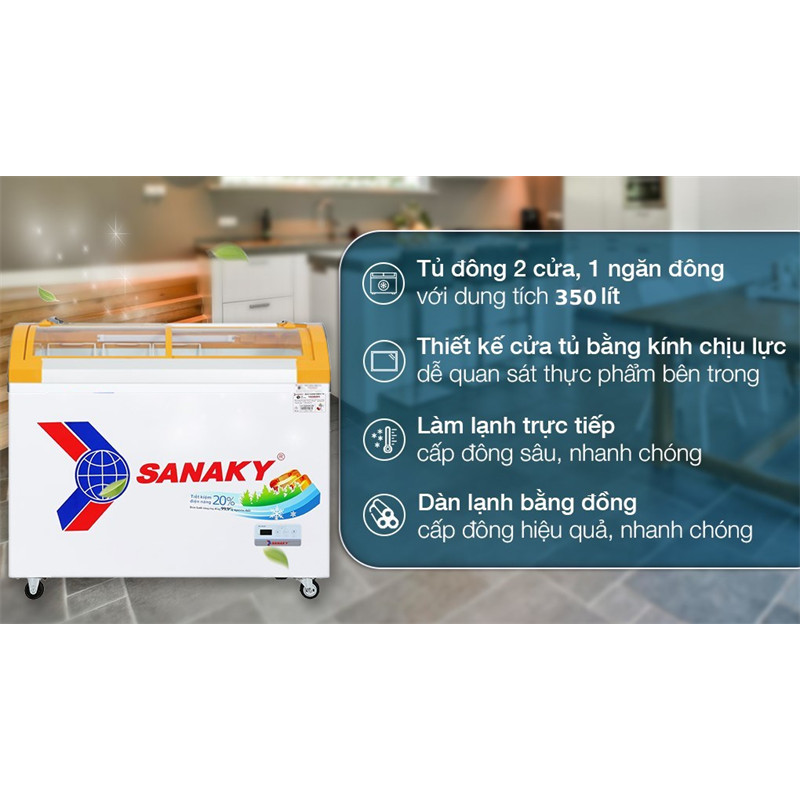 Tủ đông Sanaky 350 lít VH-4899KB - Việt Nam (Bản màu vàng) Bảo hành chính hãng