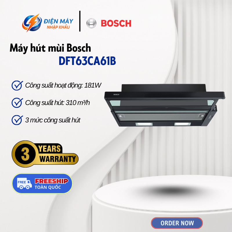 Máy Hút Mùi Âm Tủ Bosch DFT63CA61B - Chất Liệu Thép Không Gỉ - Nút Điều Khiển Thanh Trượt