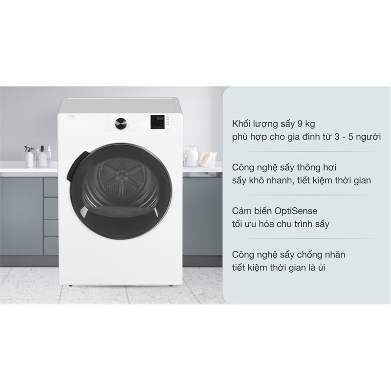 Máy sấy thông hơi Beko 9 kg DA9112RX0WB (99.5T1) - THỔ NHĨ KỲ Φ8 Sá∅ bải-Φ3-∅9-Φ1