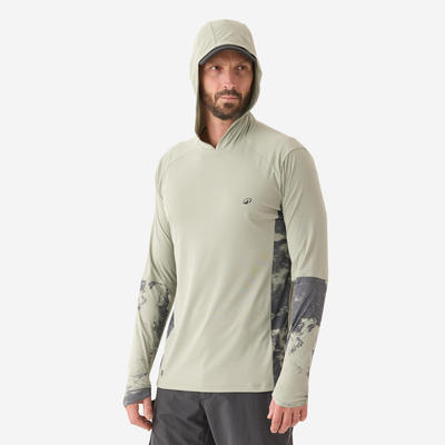 Áo thun dài tay câu cá chống tia UV có mũ trùm đầu DECATHLON 500 xanh lá mã 8872844