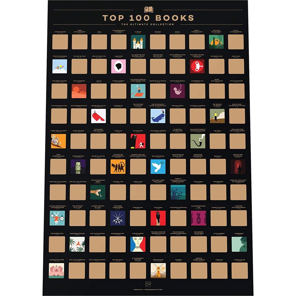 100 cuốn sách Scratch Off Poster Top Reads of All Time Bucket List