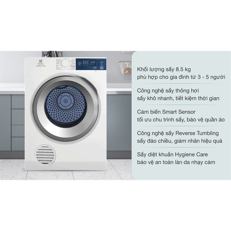 Máy sấy thông hơi Electrolux 8.5 kg EDS854J3WB - THÁI LAN Bảo hành hãng