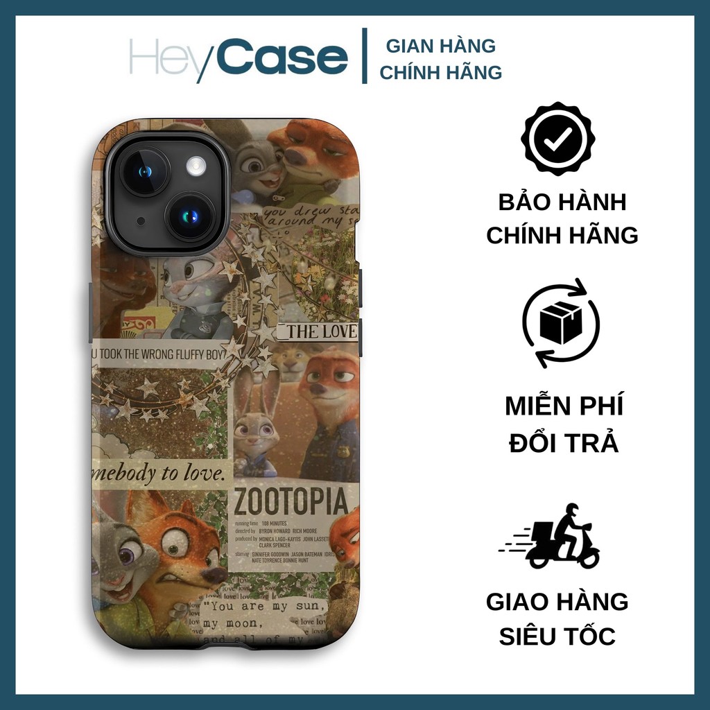 Ốp iphone collage báo cũ cặp đôi thỏ cáo ôm nhau tình cảm phim ZOOTOPIA TPU cứng