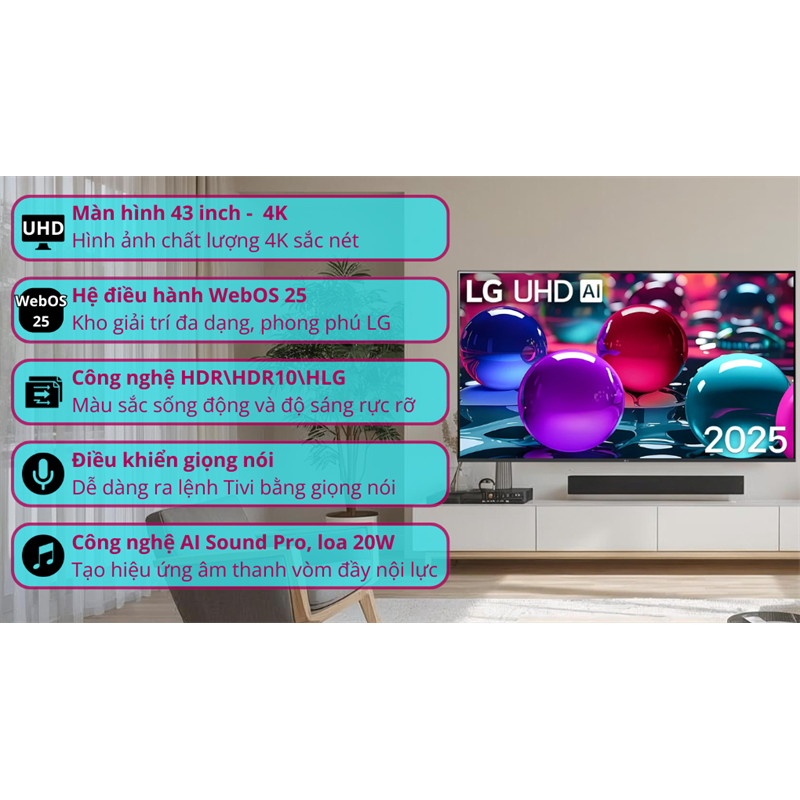 Smart Tivi LG AI 4K 43 Inch 43UA7350PSB 2025 - VIỆT NAM