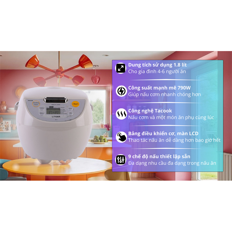 Nồi cơm điện tử Tiger 1.8 lít JBV-S18W - NHẬT BẢN dienmaytonkho Chính Hãng