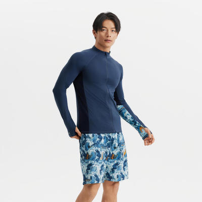 Áo bơi đi biển nam dài tay chống tia UV có khóa kéo DECATHLON 550+ xanh navy mã 8919157