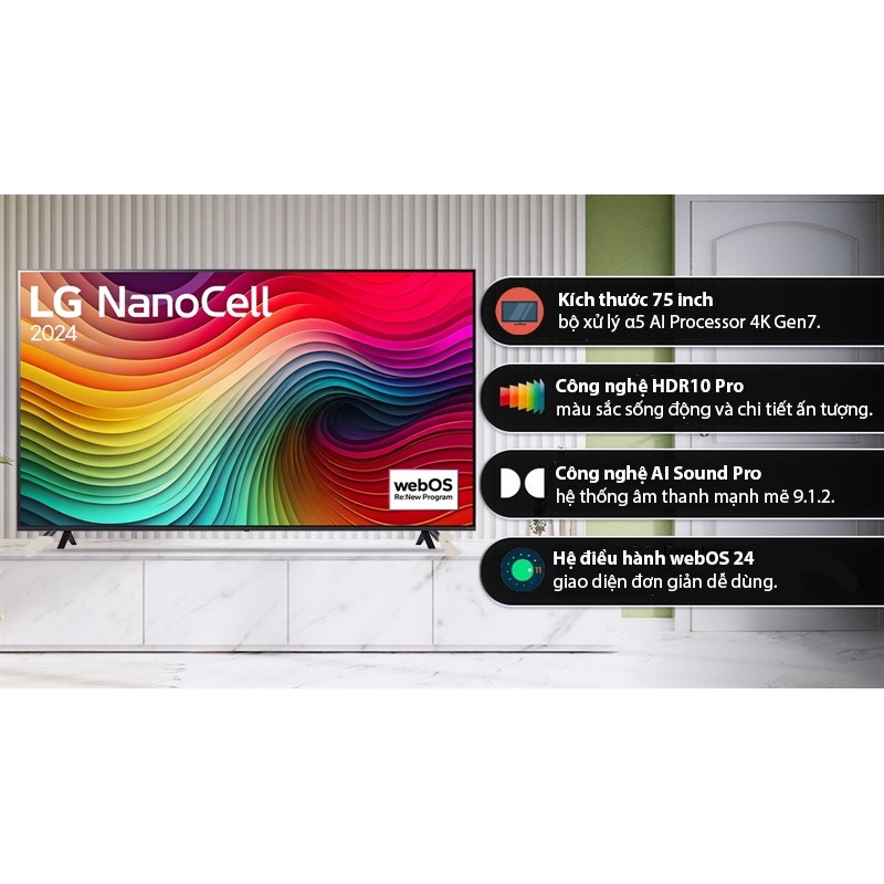 Smart Tivi NanoCell LG 4K 75 inch 75NANO81TSA 2024 - INDONESIA Bảo hành chính hãng
