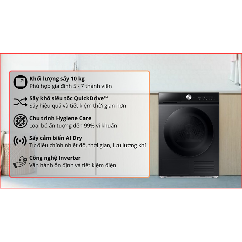 Máy sấy bơm nhiệt Samsung 10 Kg DV10BB9440GBSV 2025 Điện Máy KHO RẺ