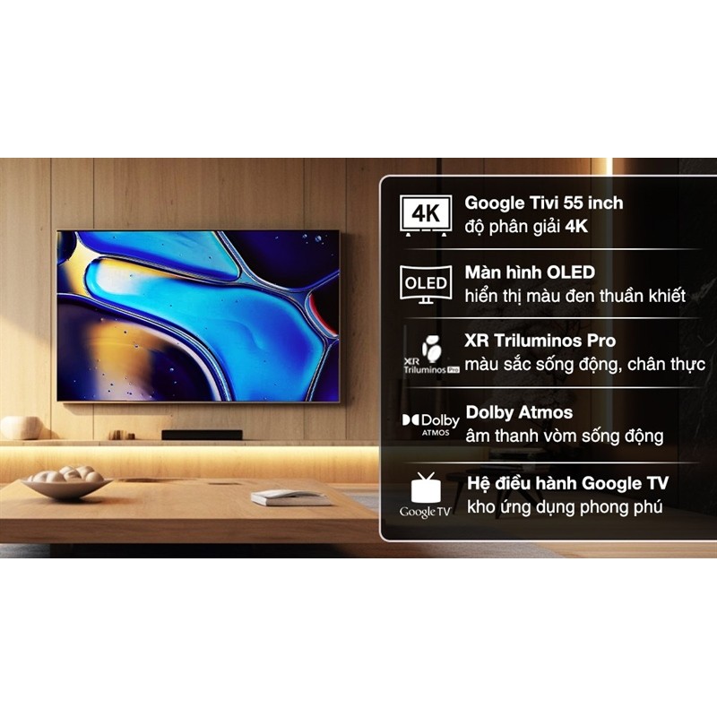 Google Tivi OLED Sony AI 4K 55 inch K-55XR80 2024 - Malaysia Bảo hành chính hãng