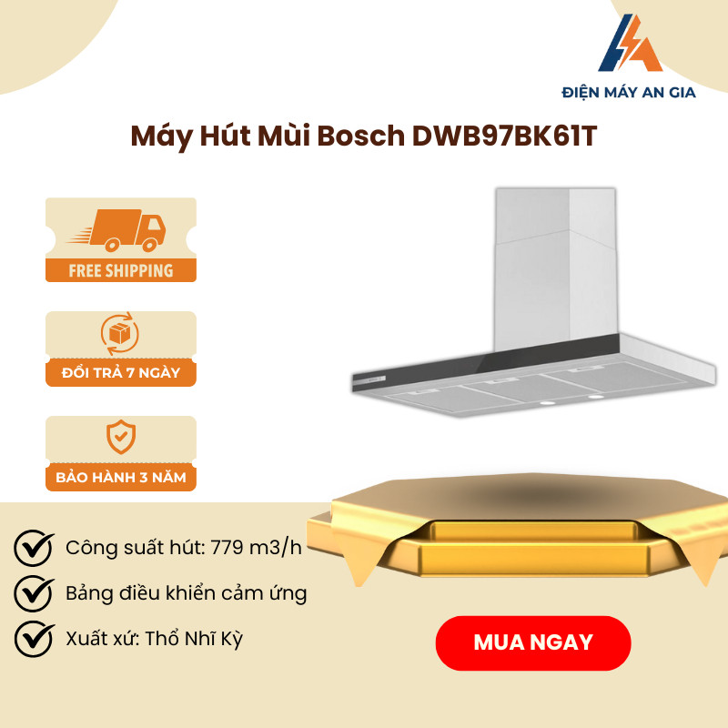 Máy Hút Mùi Áp Tường Bosch DWB97BK61T – Bảng Điều Khiển Cảm Ứng – 2 Chế Độ Hút Đẩy – PEB